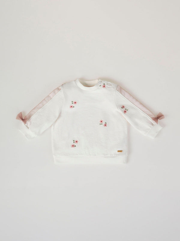 SWEATSHIRT WITH EMBROIDERY FLOWER AND APPLE BOW BEIGE