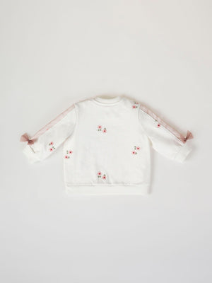 SWEATSHIRT WITH EMBROIDERY FLOWER AND APPLE BOW BEIGE