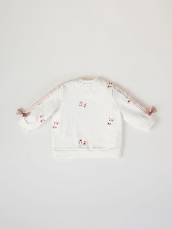 SWEATSHIRT WITH EMBROIDERY FLOWER AND APPLE BOW BEIGE