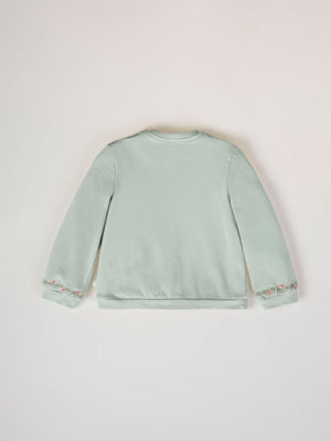 SWEATSHIRT WITH EMBROIDERED FLOWERS AND LIGHT GREEN CUFFS