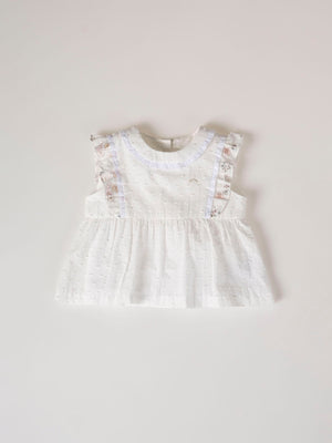 CREAM FLOWER PRINT RUFFLED BLOUSE