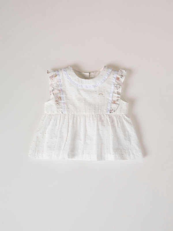 CREAM FLOWER PRINT RUFFLED BLOUSE