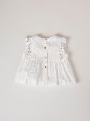 CREAM FLOWER PRINT RUFFLED BLOUSE