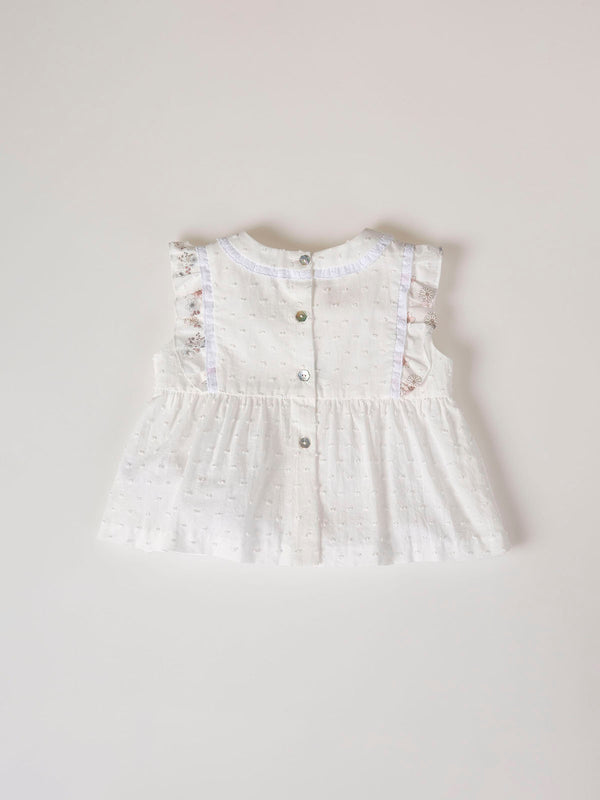 CREAM FLOWER PRINT RUFFLED BLOUSE