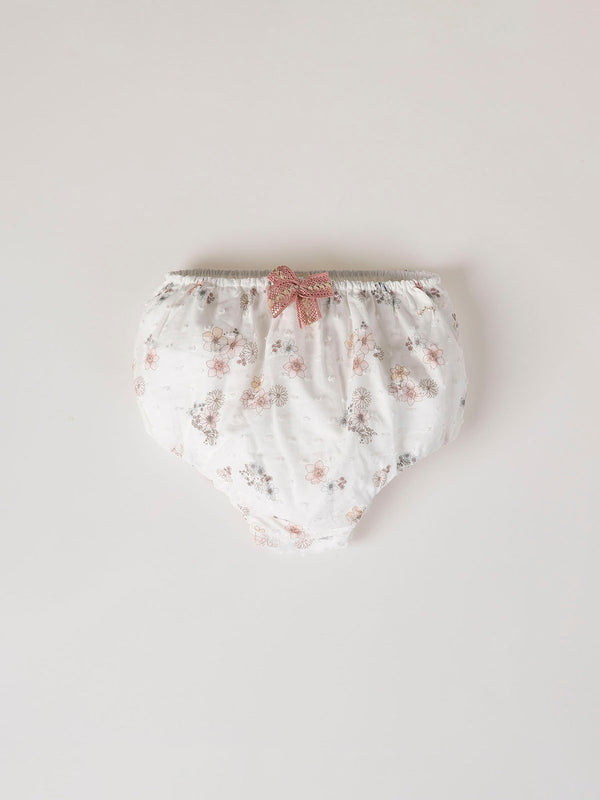 FLOWER PRINTED ROMPER WITH CREAM BOW