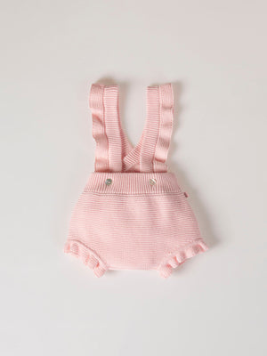 ROMPER WITH KNITTED STRAPS AND RUFFLES WITH PINK LINKS