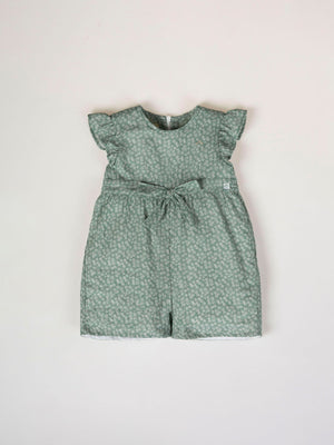 GREEN DAISY PRINT BOW JUMPSUIT