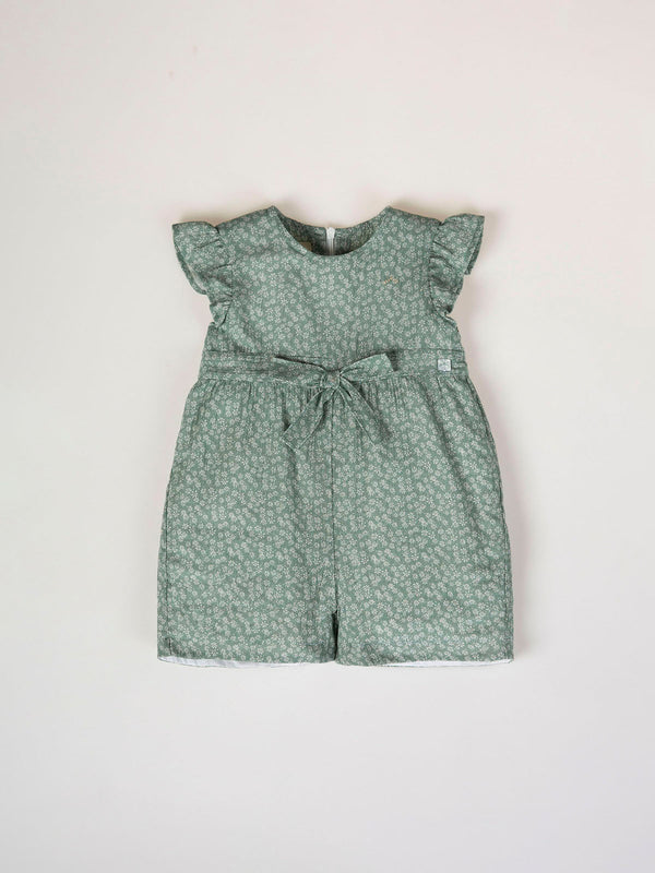 GREEN DAISY PRINT BOW JUMPSUIT
