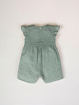 GREEN DAISY PRINT BOW JUMPSUIT