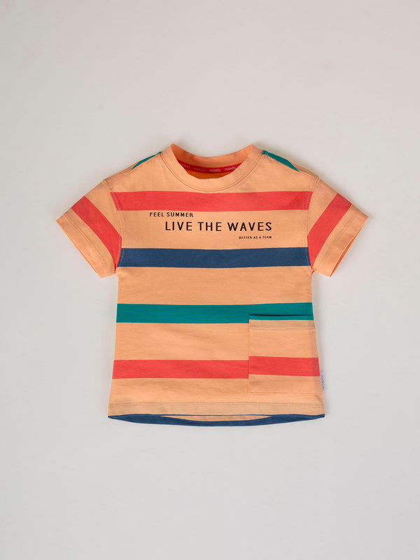 LIVE THE WAVES BLUE MULTICOLOR STRIPED T-SHIRT