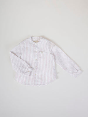 CAMISA LINO RAYAS CUELLO MAO  AVELLANA