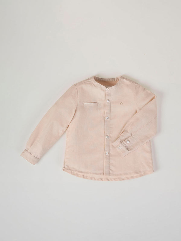 BEIGE LINEN AND COTTON SHIRT WITH MAO COLLAR