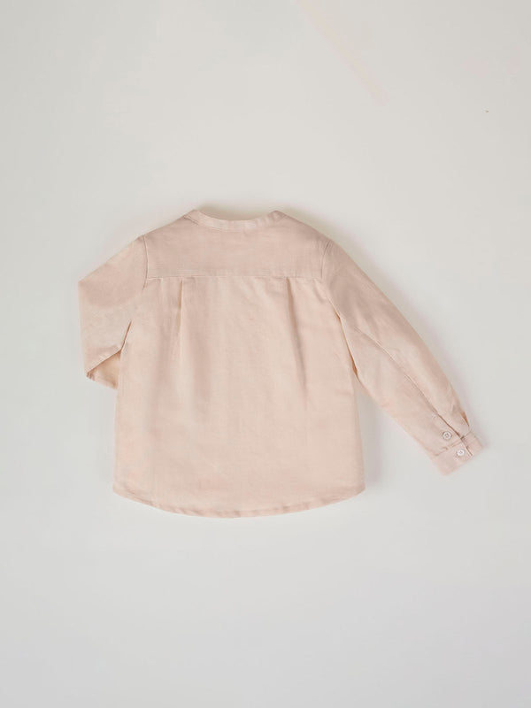 BEIGE LINEN AND COTTON SHIRT WITH MAO COLLAR
