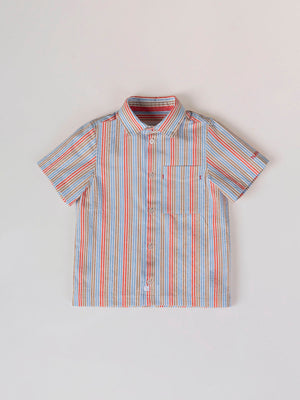 CAMISA SEERSUCKER RAYAS ROJO MULTICOLOR