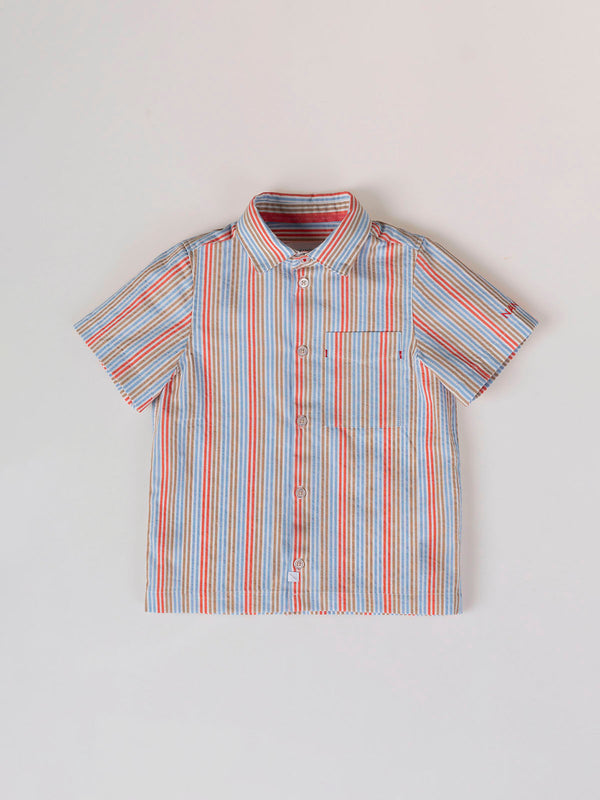 CAMISA SEERSUCKER RAYAS ROJO MULTICOLOR