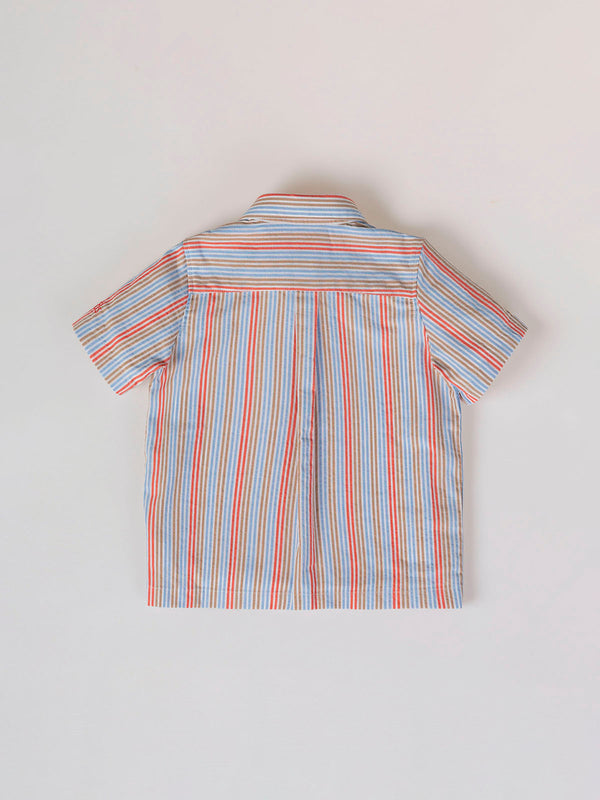 CAMISA SEERSUCKER RAYAS ROJO MULTICOLOR