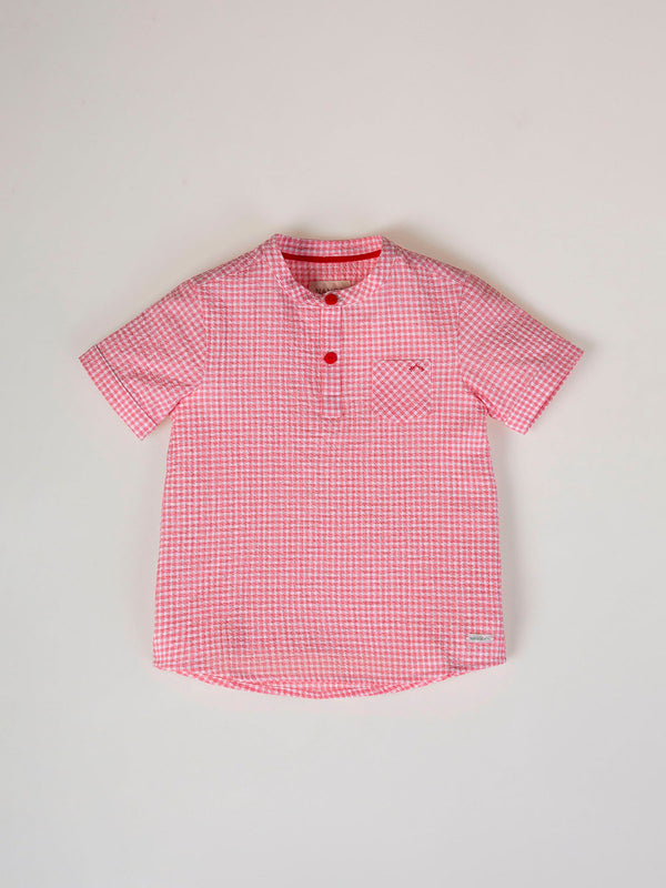 CAMISA CUELLO PANADERO MANGA CORTA SEERSUCKER CUADROS FRESA