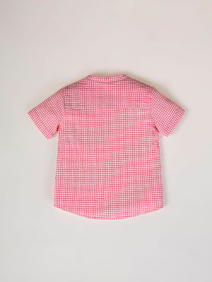 CAMISA CUELLO PANADERO MANGA CORTA SEERSUCKER CUADROS FRESA
