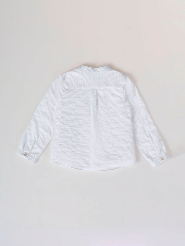 CAMISA ALGODÓN TEJIDO FANTASÍA CUELLO PANADERO NATA