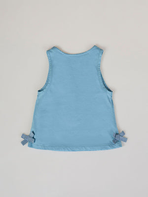LIGHT BLUE UMBRELLA AND BOWS ARMHOLE SLEEVE T-SHIRT