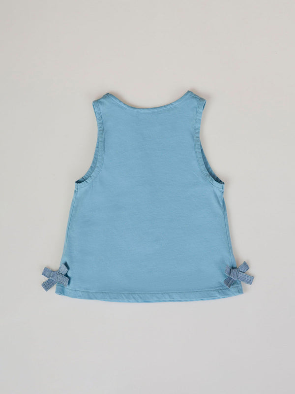LIGHT BLUE UMBRELLA AND BOWS ARMHOLE SLEEVE T-SHIRT