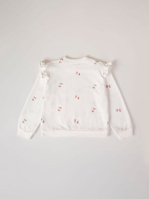 SWEATSHIRT WITH EMBROIDERED FLOWER RUFFLES AND BEIGE SLEEVES