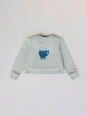 LIGHT GREEN EMBROIDERED FLEECE SWEATSHIRT CUFF