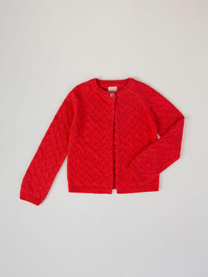 OPENWORK KNITTED JACKET WITH STRAWBERRY BUTTON