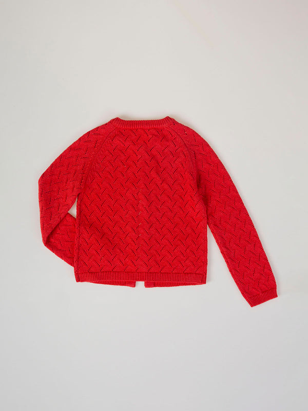 OPENWORK KNITTED JACKET WITH STRAWBERRY BUTTON