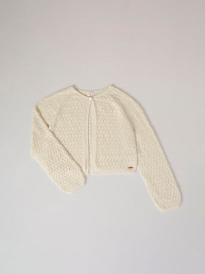 KNITTED JACKET WITH IVORY OPENWORK BUTTON