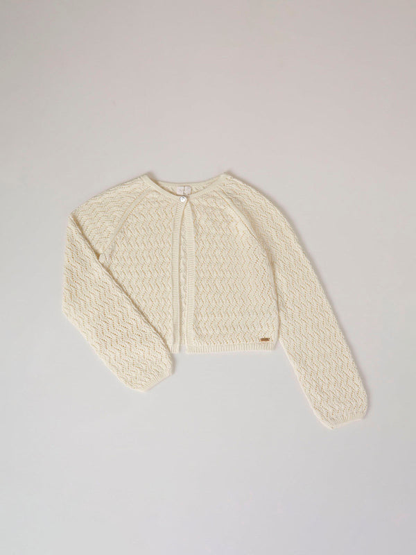 KNITTED JACKET WITH IVORY OPENWORK BUTTON
