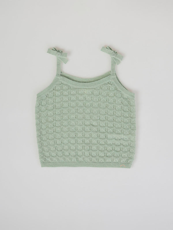 LIGHT GREEN KNITTED STRAPPY T-SHIRT