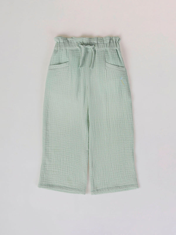 BAMBULA PANTS EMBROIDERED FLOWER HEART LIGHT GREEN