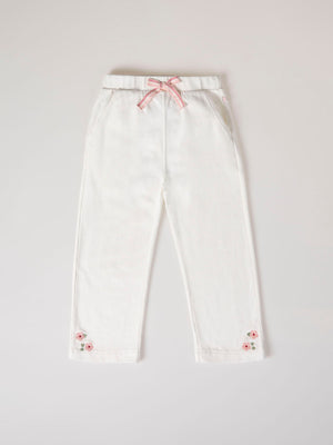 BEIGE LEG EMBROIDERED PLUSH PANTS