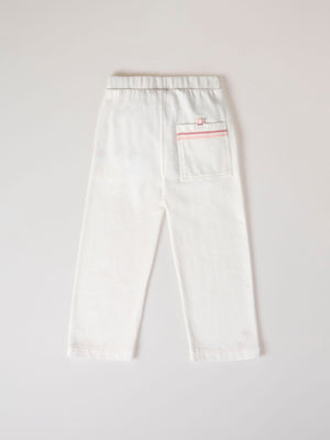 BEIGE LEG EMBROIDERED PLUSH PANTS