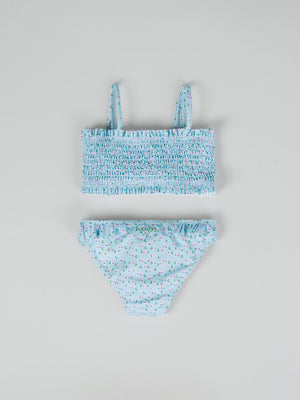 Bikini con frunces estampado arándanos azul claro