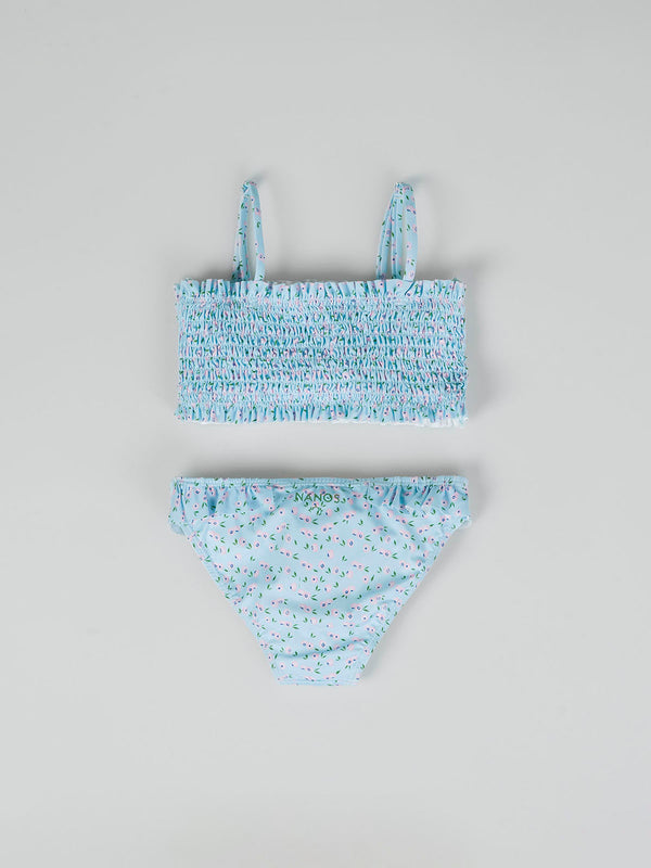 Bikini con frunces estampado arándanos azul claro