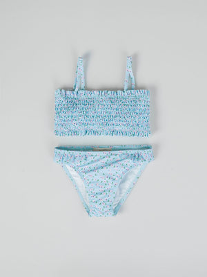 Bikini con frunces estampado arándanos azul claro