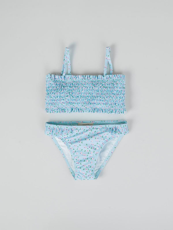 Bikini con frunces estampado arándanos azul claro