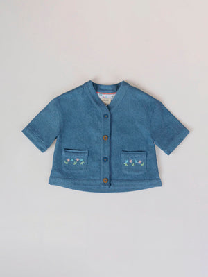 LIGHT BLUE EMBROIDERED ELBOW SLEEVE DENIM JACKET