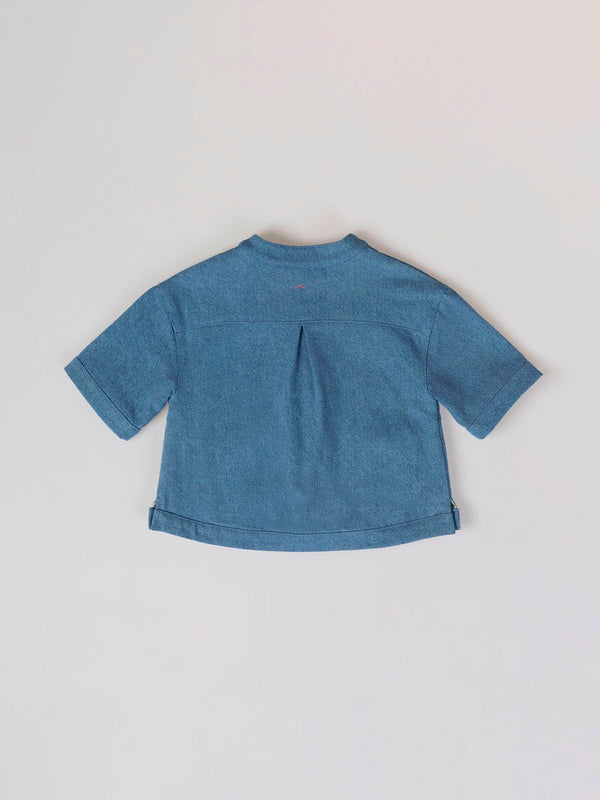 LIGHT BLUE EMBROIDERED ELBOW SLEEVE DENIM JACKET