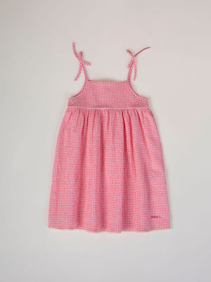STRAWBERRY CHECK SEERSUCKER STRAP DRESS