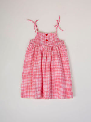 STRAWBERRY CHECK SEERSUCKER STRAP DRESS
