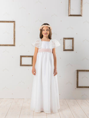 Vestido de comunión plumeti lazo beige