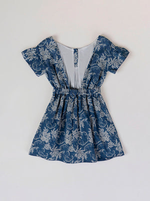 MEDIUM BLUE EMBROIDERED DRESS WITH BACK NECKLINE