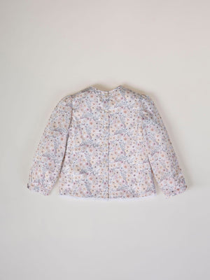 LONG SLEEVE BLOUSE WITH FLOWER PRINT AND PINK CHEST EMBROIDERY