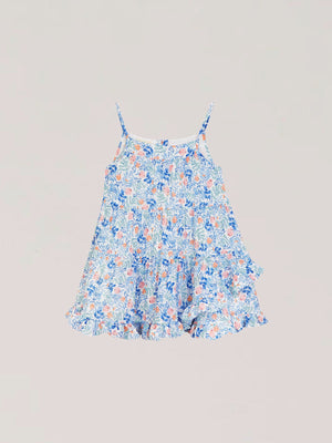 VESTIDO ESTAMPADO VOLANTES CRUZADOS AZUL MULTICOLOR