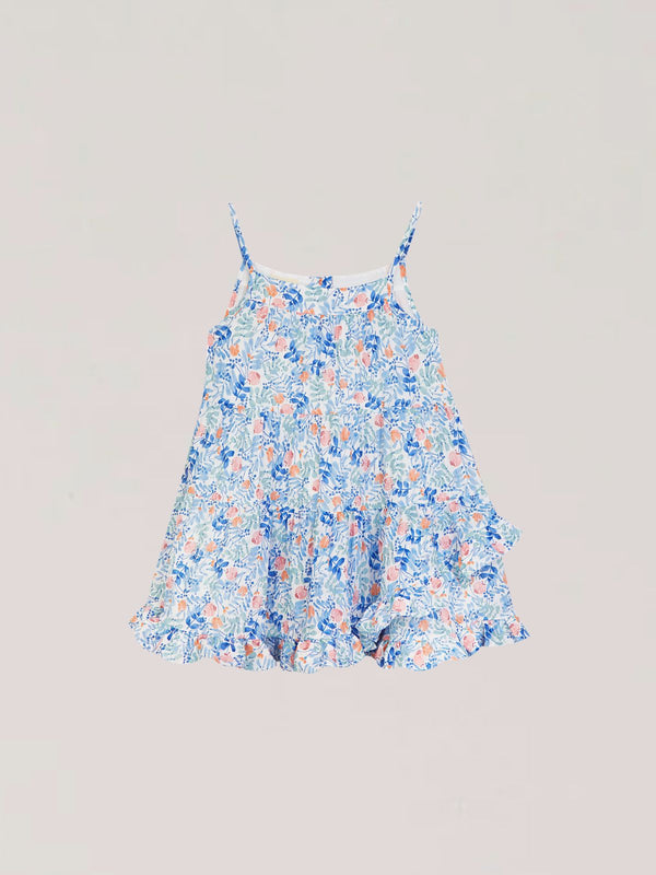 VESTIDO ESTAMPADO VOLANTES CRUZADOS AZUL MULTICOLOR