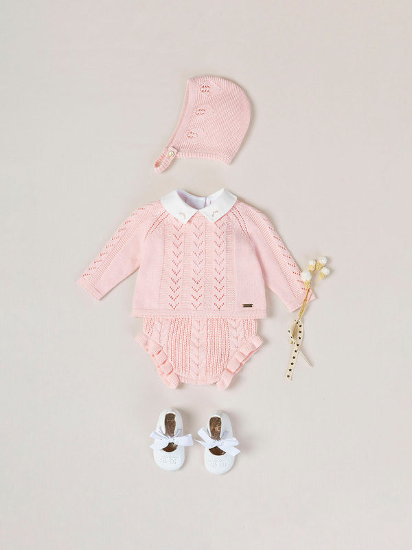 LIGHT PINK COTTON ROMPER WITH RUFFLE