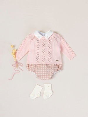 LIGHT PINK OPENWORK LINKS RAGLAN SLEEVE KNITTED JERSEY
